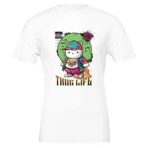 Thug Life Kitty Cat Kawaii Hello Kitty Premium uniseks T-shirt met ronde hals | Bella + canvas 3001 White