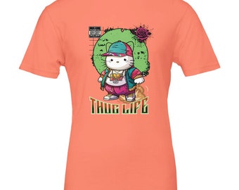 Thug Life Kitty Cat Kawaii Hello Kitty Premium Unisex Crewneck T-shirt | Bella + Canvas 3001