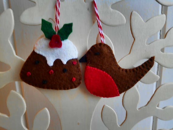 Christmas Pudding Or Robin Wool Felt Christmas Decoration Etsy