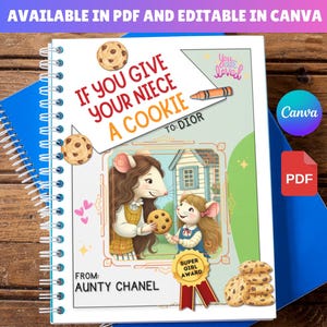 Cadeau personnalisé pour l'anniversaire d'une nièce | Histoire de biscuits PDF modifiable pour filles | Joli souvenir imprimable de tante ou oncle | Modèle de toile