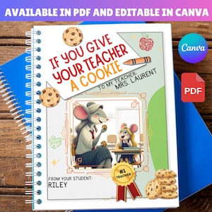 If You Give Your TEACHER a Cookie, Teacher Appreciation Gift End of Year Gifts, Book Template Gift, Canva Editable instant download