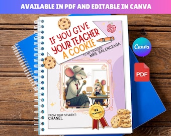 JEŚLI DAJESZ NAUCZYCIELOWI ciasteczko | Prezent dla nauczyciela do edycji w Canva | Szablon książki z prezentami dla nauczyciela, edytowalny w Canva, natychmiastowe pobranie
