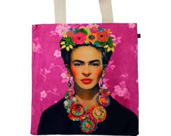 Frida embroidered tote bag hot pink