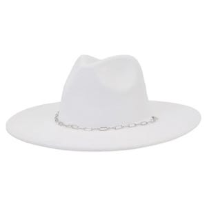 2PCS Fedora Hat  With Chain Vegan Felt Hat, Stiff Flat Brim Fedora, Stylish Winter Accessory for Men and  Women