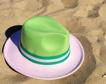 Two Tone Fedora: Vegan Felt Wide Brim Winter Hat
