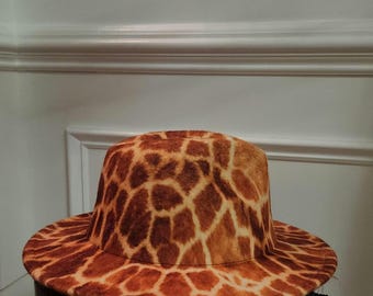 Animal Print Fedora | Giraffe Pattern Wide Brim Hat | Vegan Felt Statement Hat