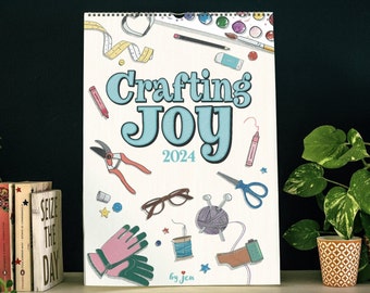 2024 Crafting Joy Illustrated 12 Month Calendar | Mid-Century Inspired Illustration | Creative Pastimes | January - December 2024