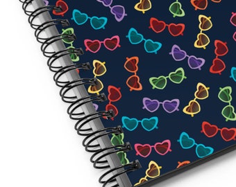 Heart-shaped Sunglasses Spiral Notebook - Dark Background