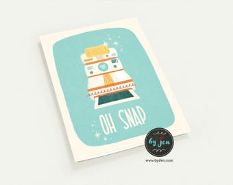 Instant Camera "Oh Snap" Note Card | Retro Hand Illustrated Blank Greeting Card