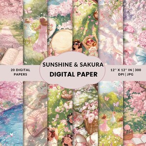Frühling Sakura Digitales Papier Kirschblüte Kunst Botanische Printable für Scrapbooking Decoupage Handwerk Geschenke für Handwerker