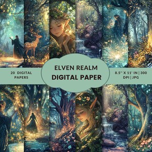 Fantasy Digital Paper Elven Forest Scrapbook Pack Enchanted Garden Printable Background for Junk Journals Fairytale Crafts Download