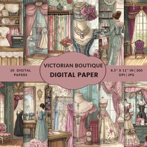 Victorian Inspired Digital Paper For Scrapbooking Vintage Fashion Prints Boutique Dress Corset Journal Kit Digital Download Art Supplies