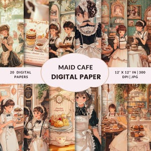 Maid Cafe Scrapbooking Paper Coffee Junk Journal Kit Kawaii Anime Girl Pack de papier numérique Café artisanat Fournitures à télécharger pour créations en papier