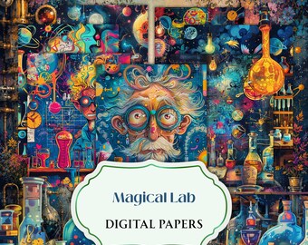 Fantasy Science Lab Digital Paper | Magical Alchemy Junk Journal Kit | Wizard Laboratory Scrapbook Printable | 8.5x11 Instant Download