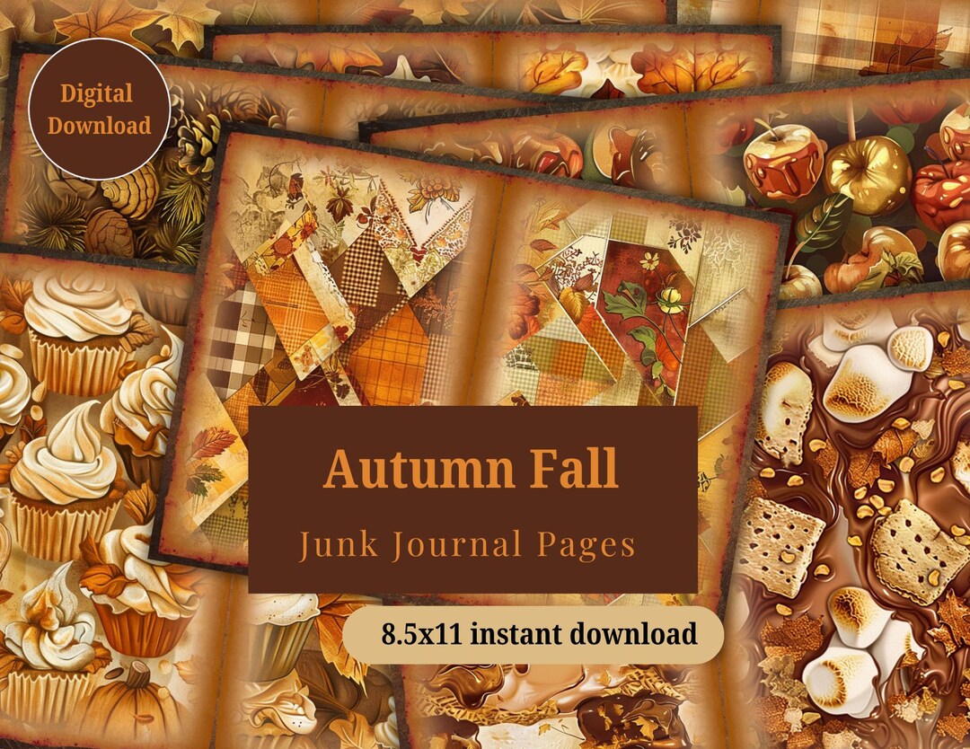 Fall Junk Journal Pages | Autumn Leaves Digital Paper | Vintage ...