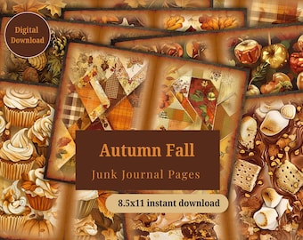 Fall Junk Journal Pages | Autumn Leaves Digital Paper | Vintage Scrapbook Printable | Cozy Ephemera