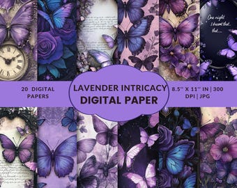 Purple Butterfly Digital Paper | Butterfly Garden Junk Journal Kit | Floral Scrapbook Printable | Botanical Ephemera