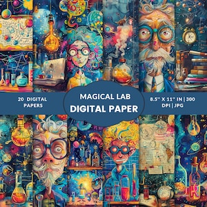 Suprimentos de scrapbook digital para laboratório de ciências da fantasia – Arte científica mágica para artesanato, download digital de papel para decoupage, presente científico