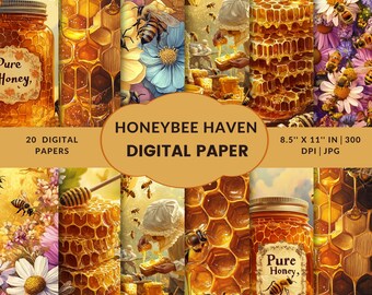 Papel digital de abejas / Kit de diario de jardín de abejas / Imprimible para álbum de recortes botánico / Efímeros de flores silvestres