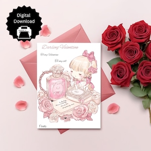 Valentine’s Day Digital Card For Her Printable Love Note Cute Romantic Gift Idea Pastel Heart Cardmaking Scrapbooking Paper Download