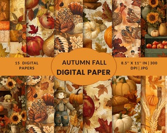 Papel digital de otoño / Kit de diario de recortes con hojas de otoño vintage / Imprimible para álbum de recortes acogedor / Elementos efímeros de cosecha