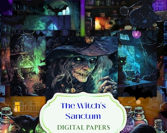 Halloween Witch Digital Paper | Witchy Apothecary Junk Journal Kit | Dark Academia Scrapbook Printable | Instant Download