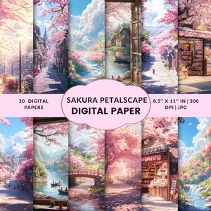 Sakura Kirschblüte Digitales Papier für Scrapbooking Floral Crafts Japanischer Frühling Drucke rosa Blume Kunst Geschenke für Gärtner & Handwerker