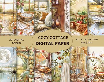 Cozy Cottage Digital Paper | Cottagecore Junk Journal Kit | Vintage Scrapbook Printable | Botanical Ephemera