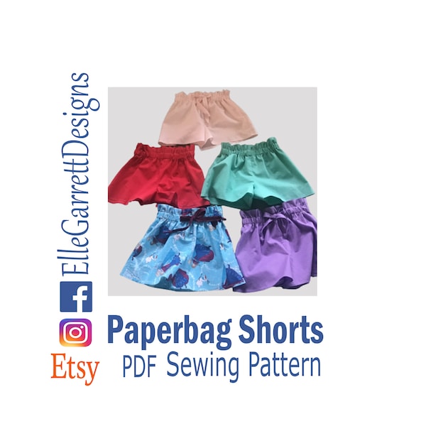 Paperbag Shorts - Size 18 month - girls 12 - PDF Pattern