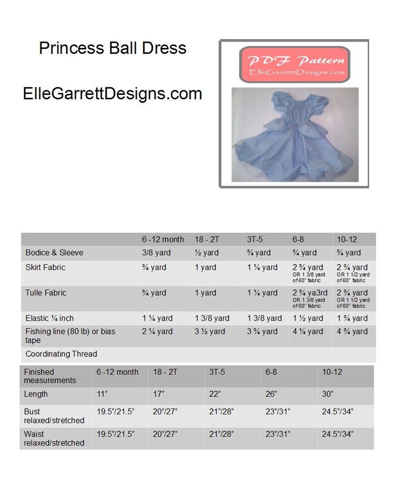 PDF Pattern Princess Ball Gown Size 6 Months Girls 12 Etsy