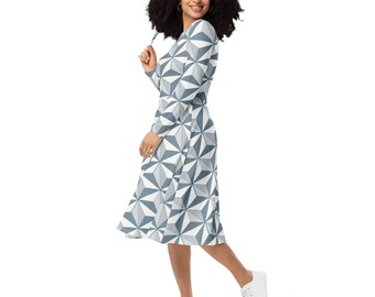 Spaceship Geometric Triangles - Sizes 2XS - 6 XL - All-over print long sleeve midi dress