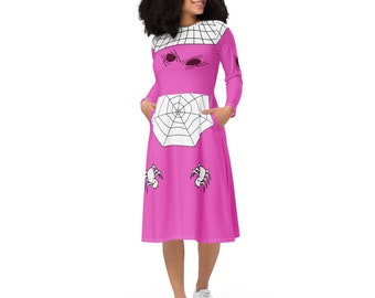 Teacher Spider Web Teacher Dress Sizes 2XS - 6 XL All-over print long sleeve midi dress