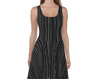 Pumpkin King Black White Striped Skater Dress