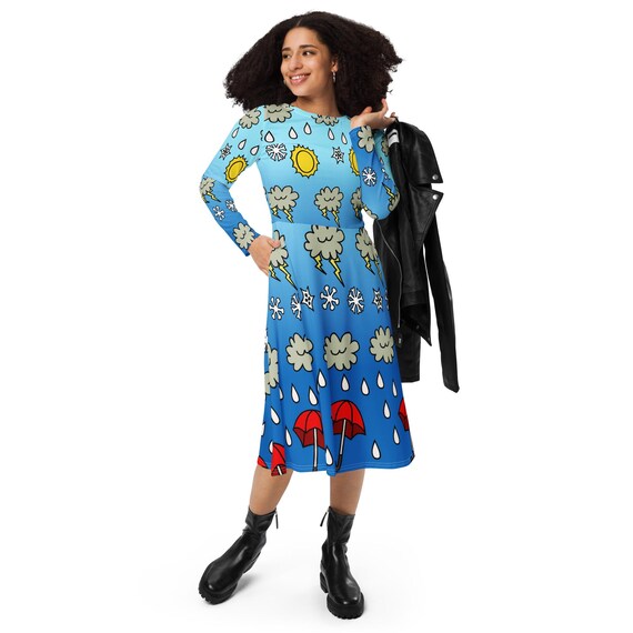 long sleeve teacher dress Teacher Weather Midi-dress Adult All-over print long sleeve midi dress - Sizes 2XS