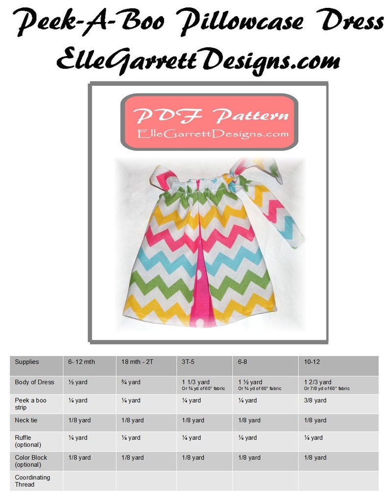 PDF Pattern Peek-A-Boo PillowCase style Dress size 6 months girls 12 image 5