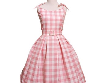 Ready to ship Dresses!  Adult - Malibu Doll Pink and White Gingham Dress - Adaptive Clothing Option