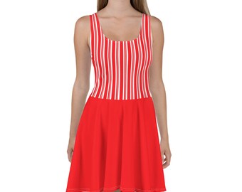 Adult - Dapper Stripes - Red - Skater Dress