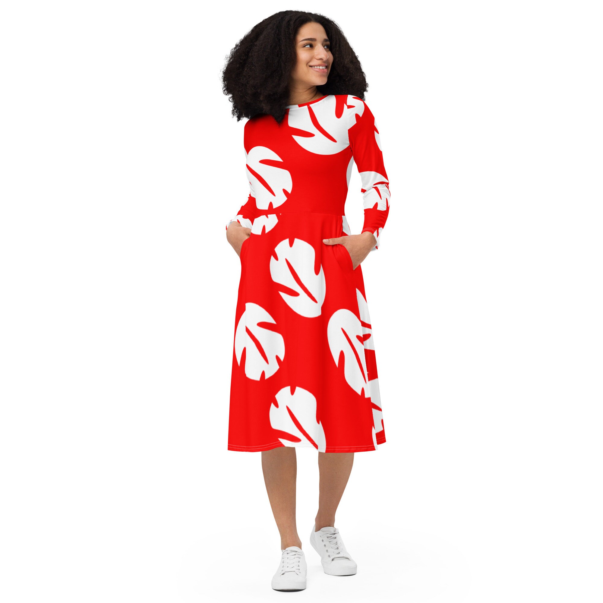 Tropical Hawaiian Leaf All-over Print Long Sleeve Midi Dress - Etsy