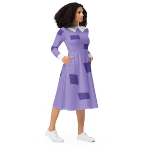 Purple Rag Doll  All-over print long sleeve midi dress