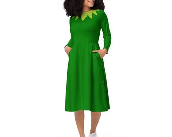 Frog Halloween Dress  All-over print long sleeve midi dress
