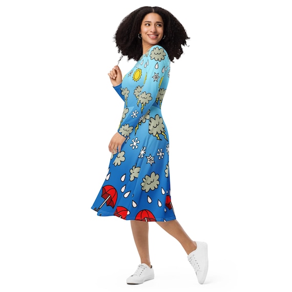 midi dress teacher Teacher Weather Midi-dress Adult All-over print long sleeve midi dress - Sizes 2XS