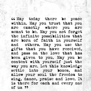 Que hoy haya paz interior, que confíes en que estás exactamente donde estás..., Santa Teresa, Digital Quote Art, Printable Quote Art