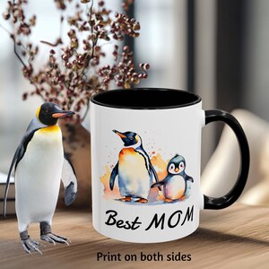Taza de café con acento familiar feliz de pingüino, regalo del día de la madre, linda taza de pingüino, el mejor regalo de cumpleaños para mamá, amante de los pingüinos, taza de café con animales