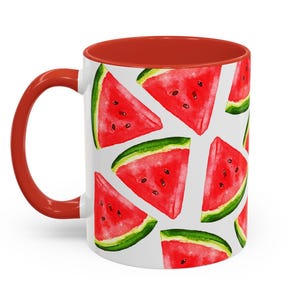 Watermelon Pattern Accent Mug, Fruit Print Tea Cup, Summer Kitchen Decor, Tropical Drinkware, Gift for Foodie, botanical, fresh