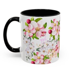 Botanical Apple Blossom Accent Coffee Mug, Spring Floral Design, Gift for Gardeners, Nature Lovers, Mother&#39;s Day Present, Teacher
