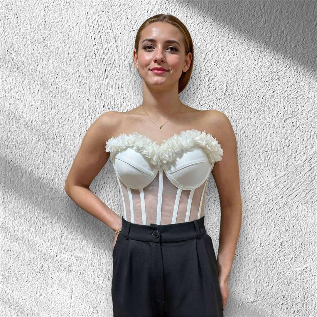 New Embroidery Lace Push Up Bralete Bustier Corset Wedding Party Corset Cropped Top main image 1