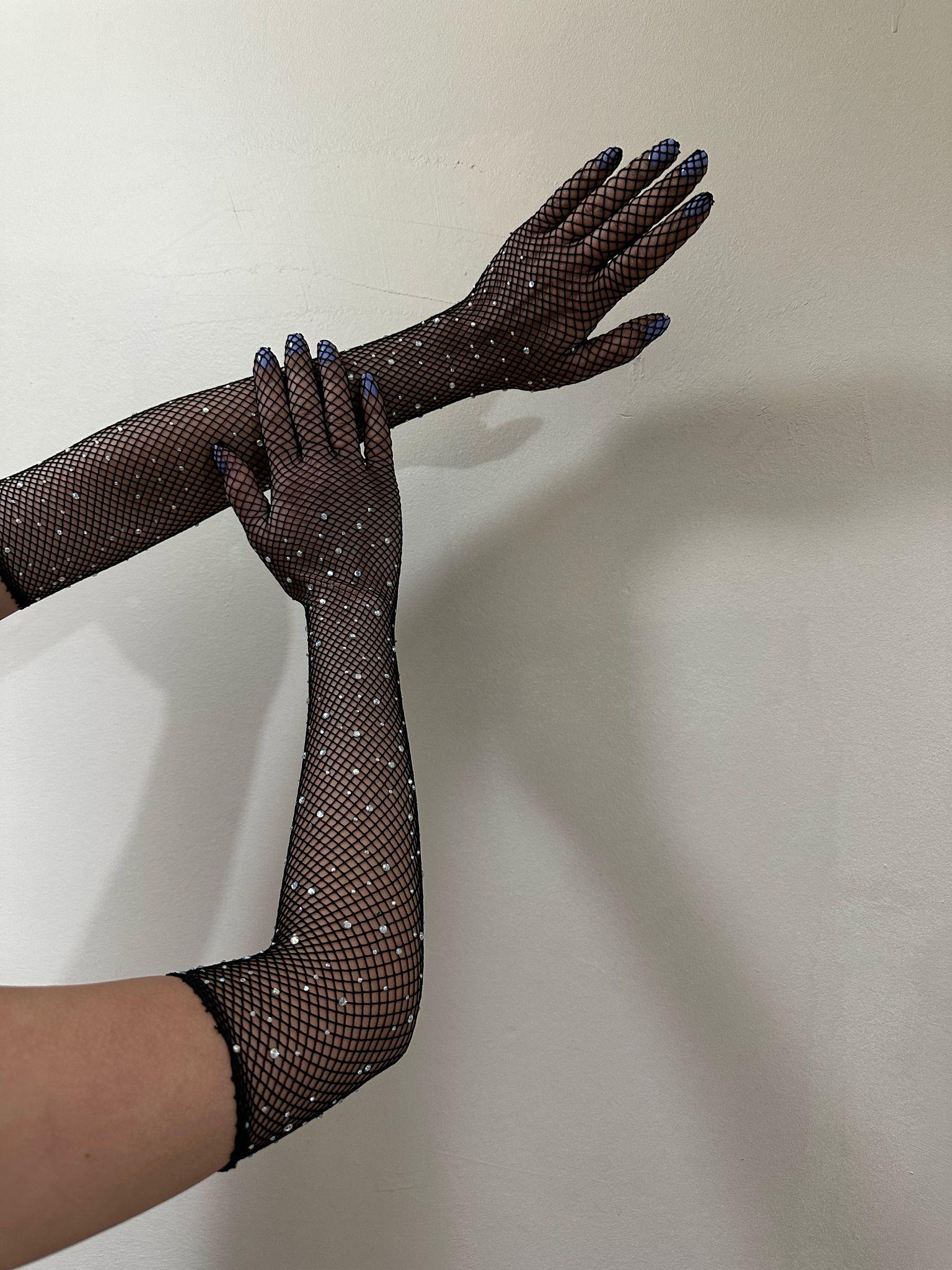 Black Shiny Gloves with Stone - Women's Strech Gloves - Shiny Gloves - Black Gloves - Prom Wedding Formal Event Birthday Anniversary Gloves