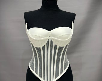 Bridal Corset | Bridal Bustier | Wedding Corset | Bustier Corset Top | Transparent Corset | Mesh Bustier | Bridal Lingerie | Cupped Bustier