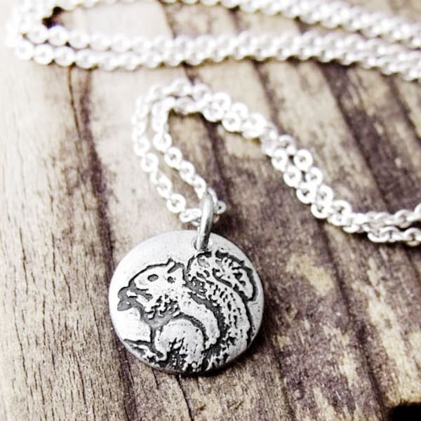 Tiny squirrel necklace in silver, gift for daughter or mom