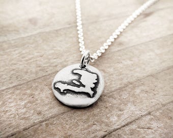 Tiny Map of Haiti Necklace in Silver,  Adoption Gift for New Mom